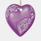 Heart Scroll Violet w White Keramisch Ornament (Rechts)