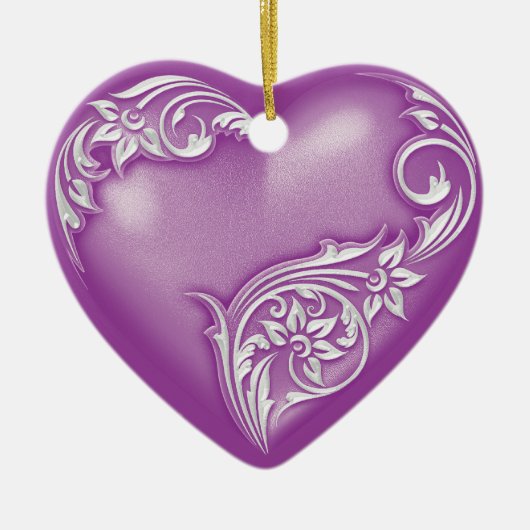 Heart Scroll Violet w White Keramisch Ornament (Voorkant)