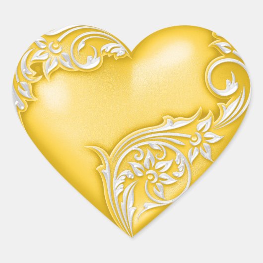 Heart Scroll Yellow w White Hart Sticker (Voorkant)