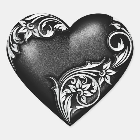 Heart Scroll Zwart Hart Sticker (Voorkant)