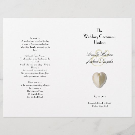 Heart Seashell Beach Wedding Ceremony Program (Voorkant)
