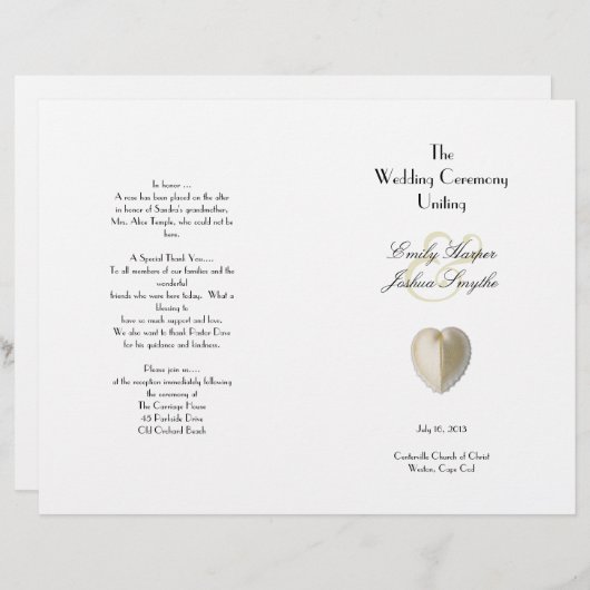 Heart Seashell Beach Wedding Ceremony Program (Voorkant / Achterkant)