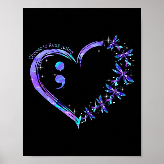 Heart Semicolon Dragonfly Suicide Prevention Month Poster (Voorkant)