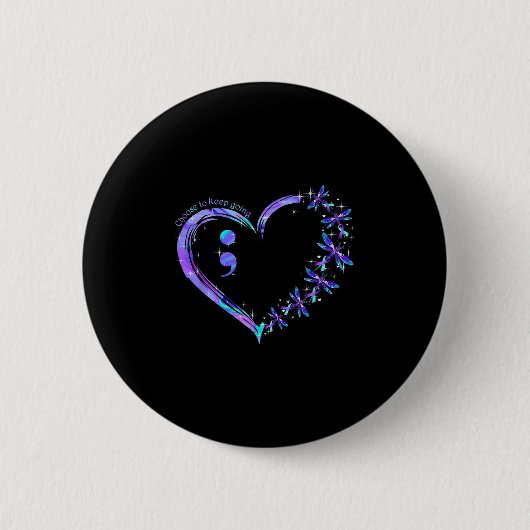 Heart Semicolon Dragonfly Suicide Prevention Month Ronde Button 5,7 Cm (Voorkant)