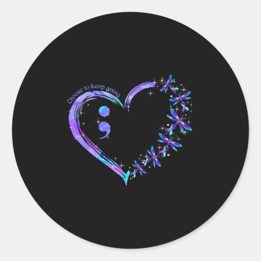 Heart Semicolon Dragonfly Suicide Prevention Month Ronde Sticker (Voorkant)