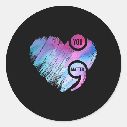 Heart Semicolon Project Zelfmoordpreventie Awarene Ronde Sticker (Voorkant)