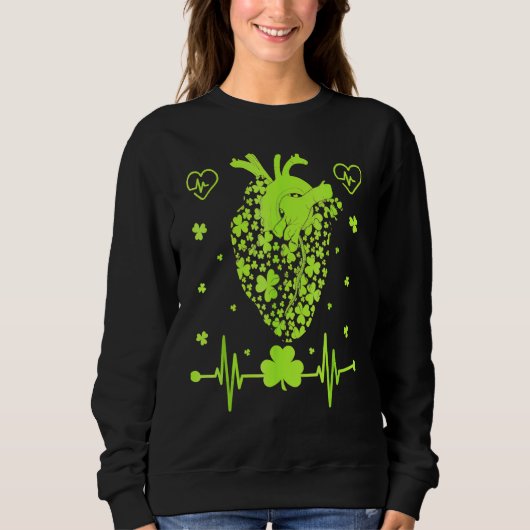 Heart Shamrock Cardiale Neurse St Patrick S Day Ir Trui (Voorkant)