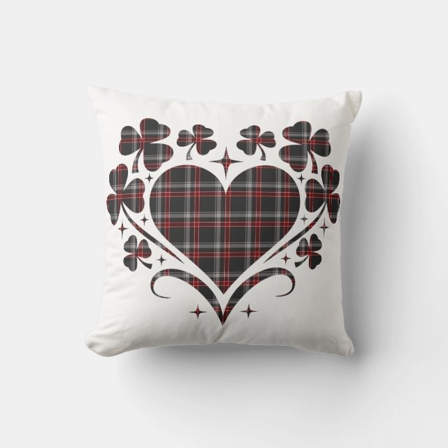 Heart Shamrock Plaid Black Classic Clover Kussen (Voorkant)