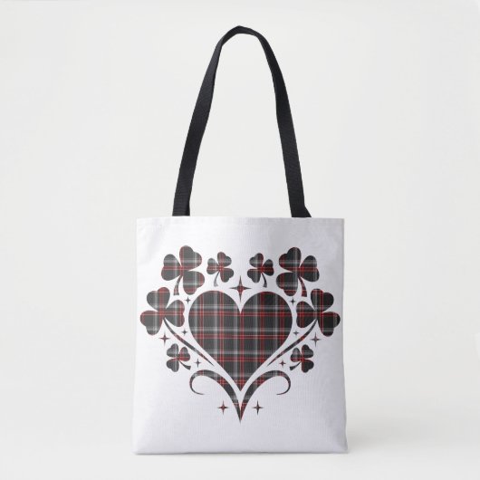 Heart Shamrock Plaid Black Classic Clover Tote Bag (Voorkant)