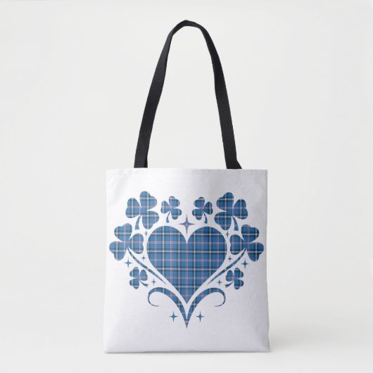 Heart Shamrock Plaid Blue Classic Clover Tote Bag (Voorkant)