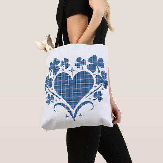 Heart Shamrock Plaid Blue Classic Clover Tote Bag (Dichtbij)