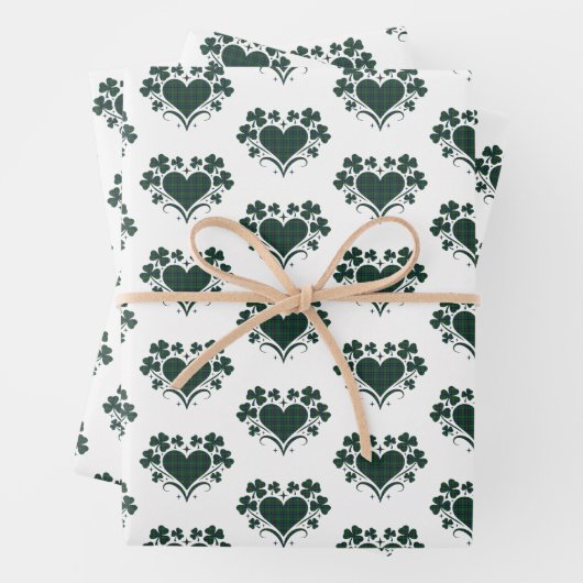 Heart Shamrock Plaid Blue Green Tartan Clover Inpakpapier Vel (In situ)