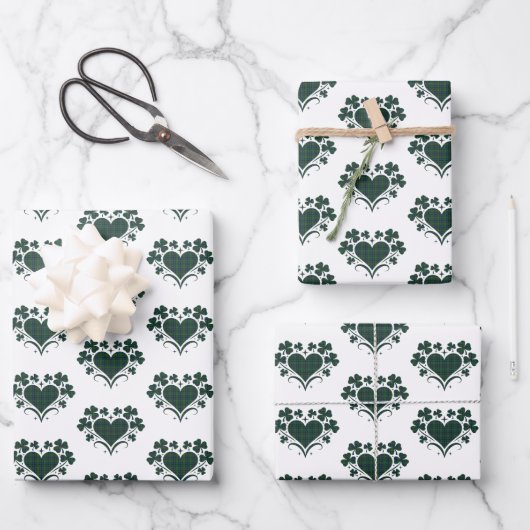 Heart Shamrock Plaid Blue Green Tartan Clover Inpakpapier Vel (Voorkant)