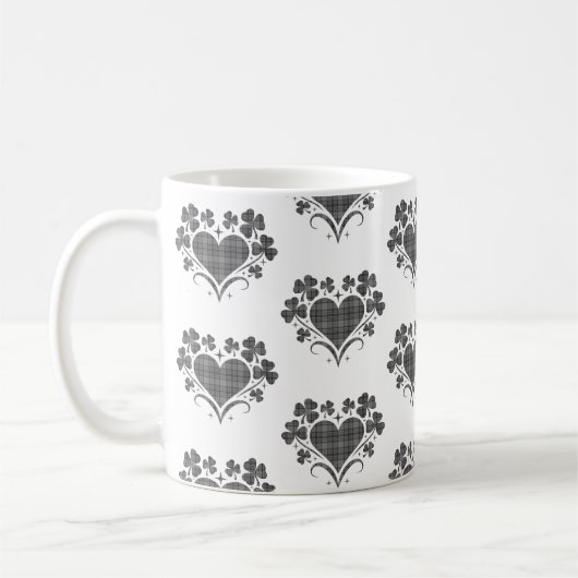 Heart Shamrock Plaid Gray Tartan Clover Koffiemok (Links)