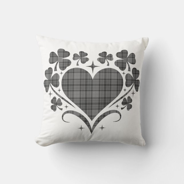 Heart Shamrock Plaid Gray Tartan Clover Kussen (Voorkant)