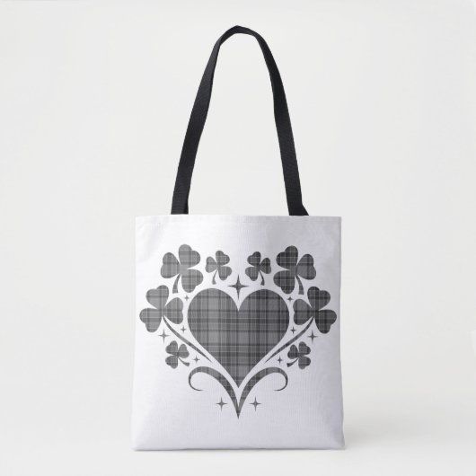 Heart Shamrock Plaid Gray Tartan Clover Tote Bag (Voorkant)