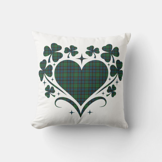 Heart Shamrock Plaid Green Blue Tartan Clover Kussen (Voorkant)