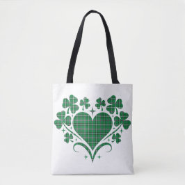 Heart Shamrock Plaid Green Classic Clover Tote Bag