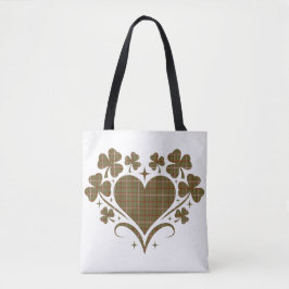 Heart Shamrock Plaid Olive Classic Clover Tote Bag