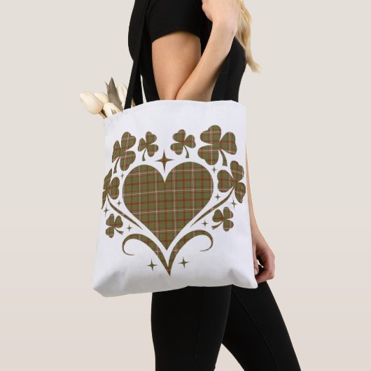 Heart Shamrock Plaid Olive Classic Clover Tote Bag (Dichtbij)