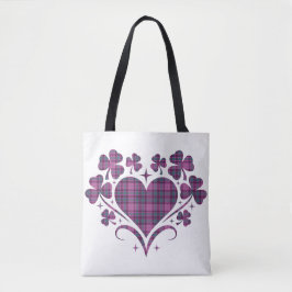 Heart Shamrock Plaid Pink Teal Tartan Clover Tote Bag