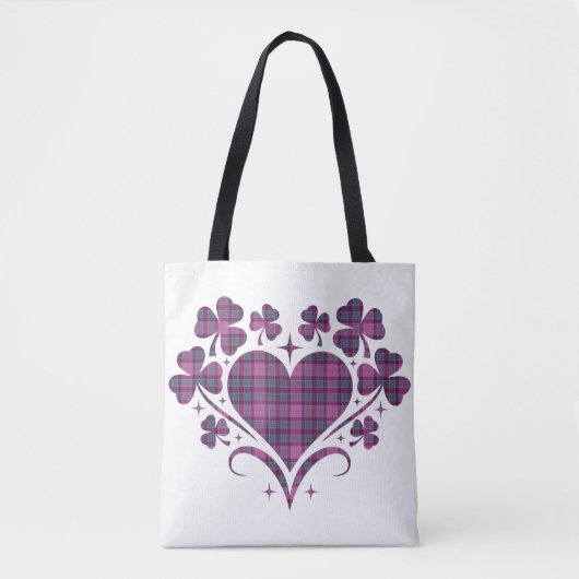 Heart Shamrock Plaid Pink Teal Tartan Clover Tote Bag (Voorkant)