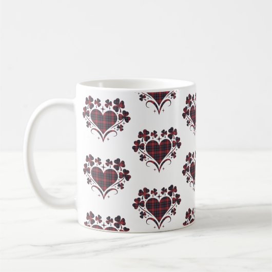 Heart Shamrock Plaid Red Blue Tartan Clover Koffiemok (Links)