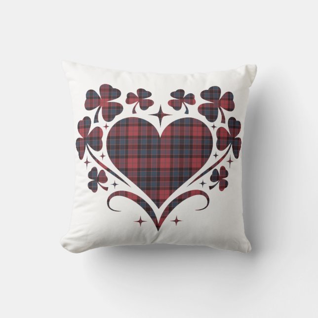 Heart Shamrock Plaid Red Blue Tartan Clover Kussen (Voorkant)