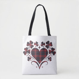 Heart Shamrock Plaid Red Blue Tartan Clover Tote Bag