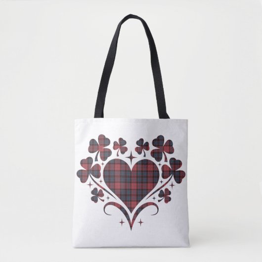 Heart Shamrock Plaid Red Blue Tartan Clover Tote Bag (Voorkant)
