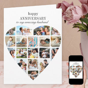 Heart Shape 18 Photo Collage Wedding Jubileum Kaart