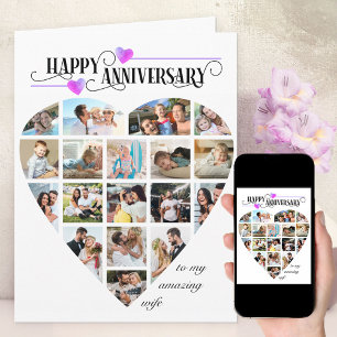 Heart Shape 18 Photo Collage Wedding Jubileum Kaart