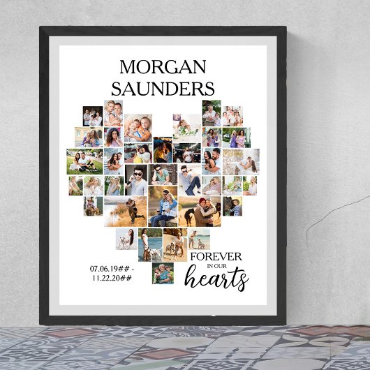 Heart Shape 36 Foto Collage Memorial Funeral Poster