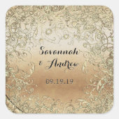 Heart Shape Black en Gold Wedding Seal Vierkante Sticker (Voorkant)