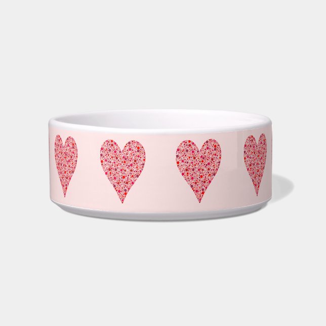 Heart Shape Crimson Polka Dots on Pink Voerbakje (Voorkant)