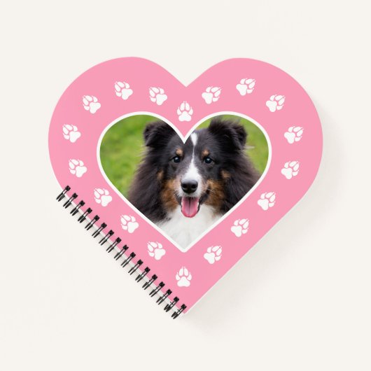 Heart Shape Custom Pet Foto op roze met poten Notitieboek (Voorkant)