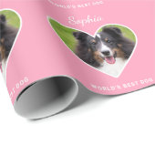 Heart Shape Custom Pet Foto op roze & tekst Cadeaupapier (Rol Hoek)