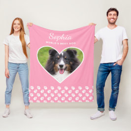 Heart Shape Custom Pet Foto op roze & tekst Fleece Deken