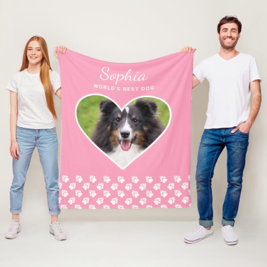 Heart Shape Custom Pet Foto op roze & tekst Fleece Deken (In situ)