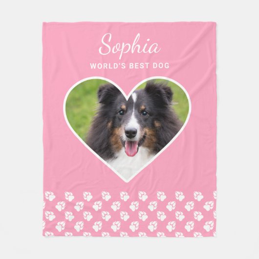 Heart Shape Custom Pet Foto op roze & tekst Fleece Deken (Voorkant)