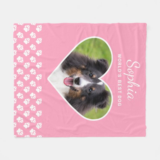 Heart Shape Custom Pet Foto op roze & tekst Fleece Deken (Voorkant (Horizontaal))