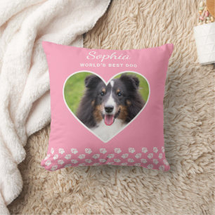 Heart Shape Custom Pet Foto op roze & tekst Kussen