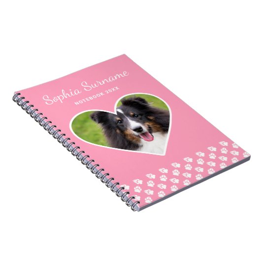 Heart Shape Custom Pet Foto op roze & tekst Notitieboek (Rechterzijde)