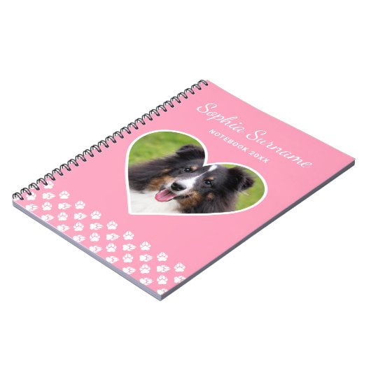 Heart Shape Custom Pet Foto op roze & tekst Notitieboek (Linkerzijde)