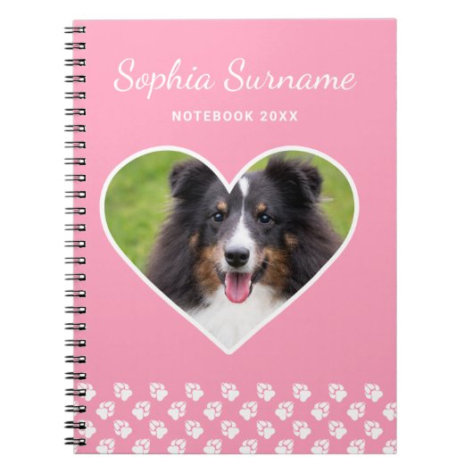 Heart Shape Custom Pet Foto op roze & tekst Notitieboek (Voorkant)