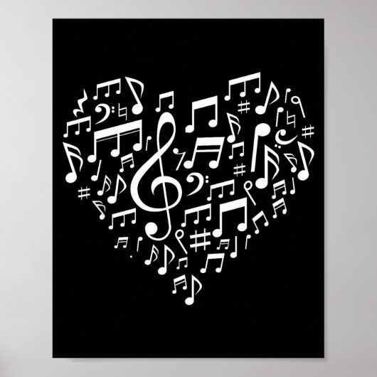 Heart Shape Musical Notes Music Lovers Gift Valent Poster (Voorkant)