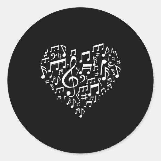 Heart Shape Musical Notes Music Lovers Gift Valent Ronde Sticker (Voorkant)