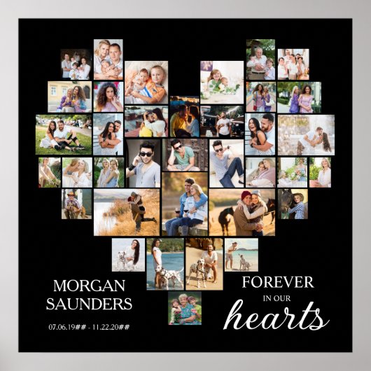 Heart Shape Photo Collage 36 Pic Funeral Memorial Poster (Voorkant)