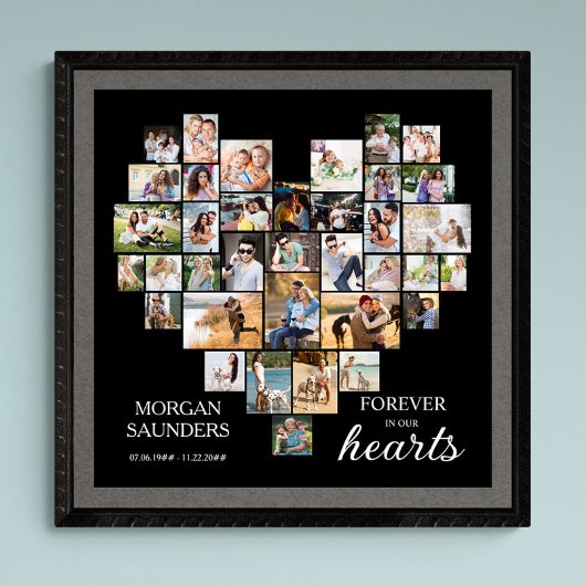 Heart Shape Photo Collage 36 Pic Funeral Memorial Poster