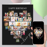 Heart Shape Photo Collage Love Script Birthday Kaart<br><div class="desc">Zeg Happy Birthday met een liefdeshartofooncollage kaart. Het fotomalplaatje is opstelling voor u om uw afbeeldingen toe te voegen, werkend in rijen van boven tot onder. De fotocollage bevat 29 foto's die worden weergegeven in een combinatie van portret, landschap en vierkante/instagram-indelingen. "hou van u" wordt letterlijk geschreven in elegant handgeschreven...</div>
